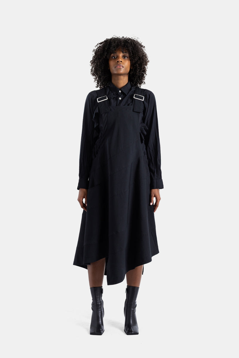 Black asymmetric apron dress