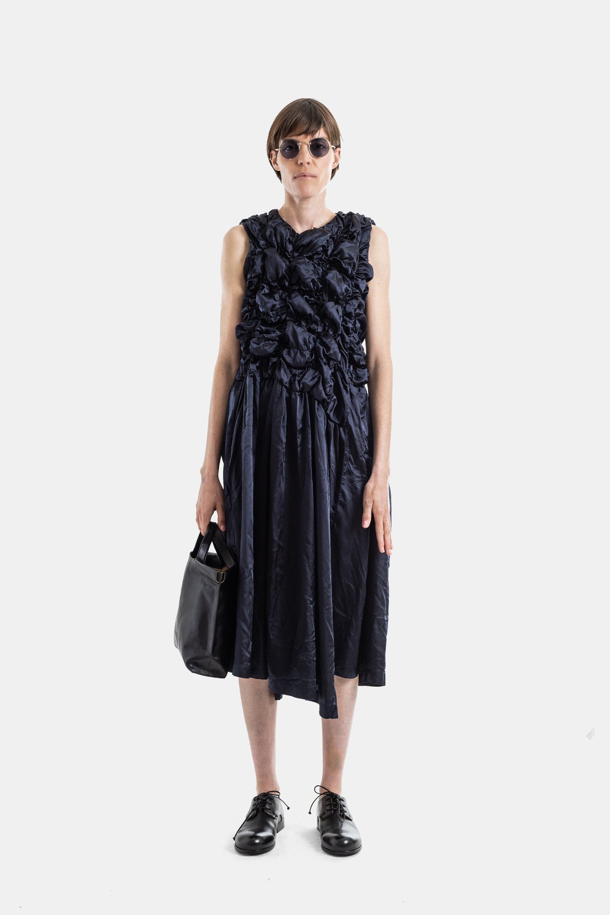 Blue Sculpted Bust Ruched Midi Dress