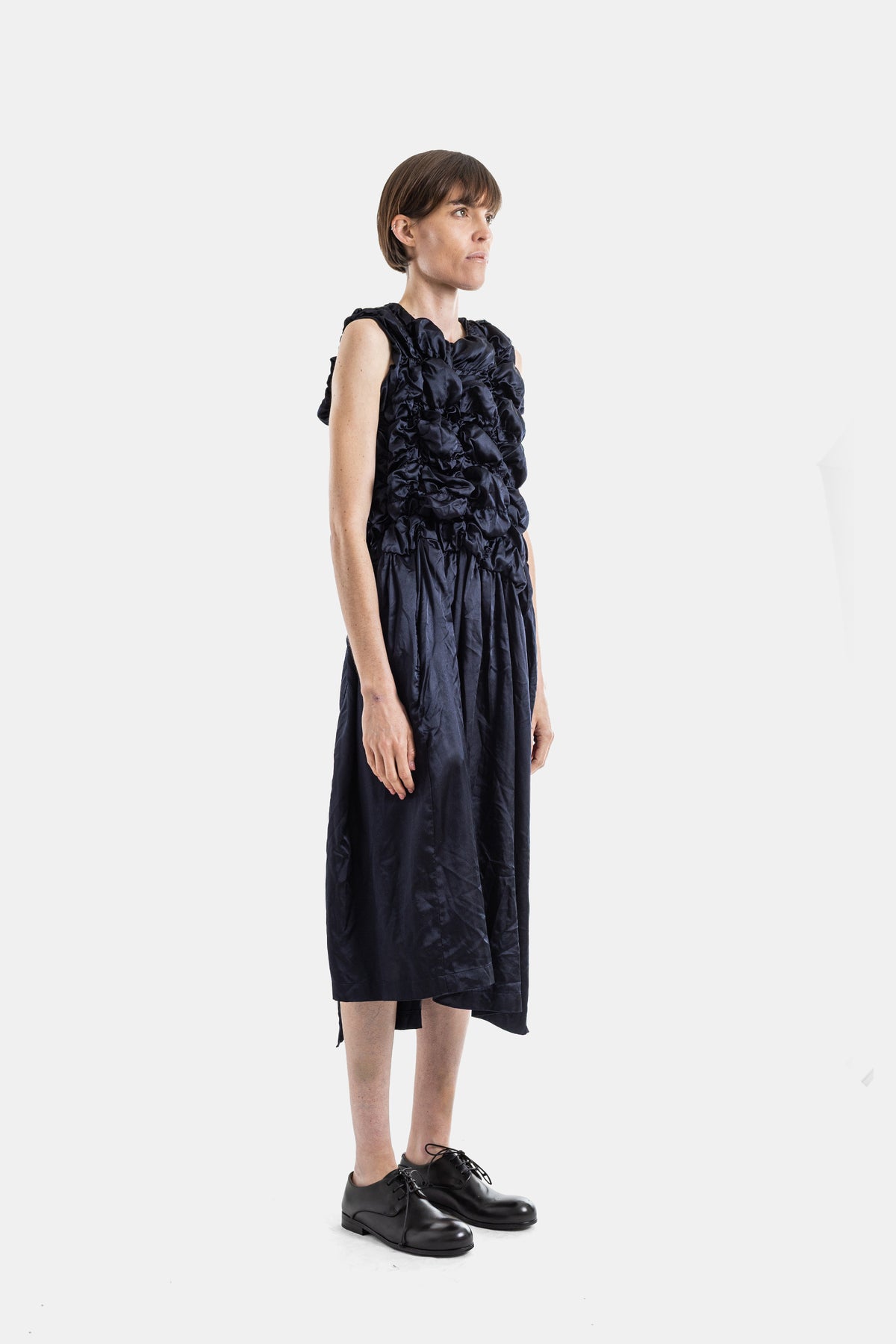 Blue Sculpted Bust Ruched Midi Dress