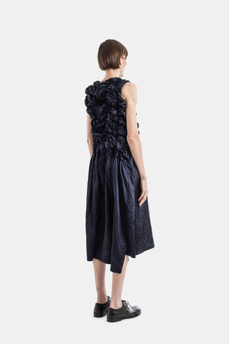 Blue Sculpted Bust Ruched Midi Dress