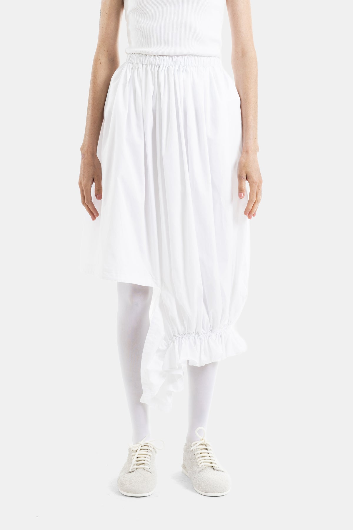 Comme des Garçons white asymmetric skirt draped volume ruched orb sculpted silhouette SS26