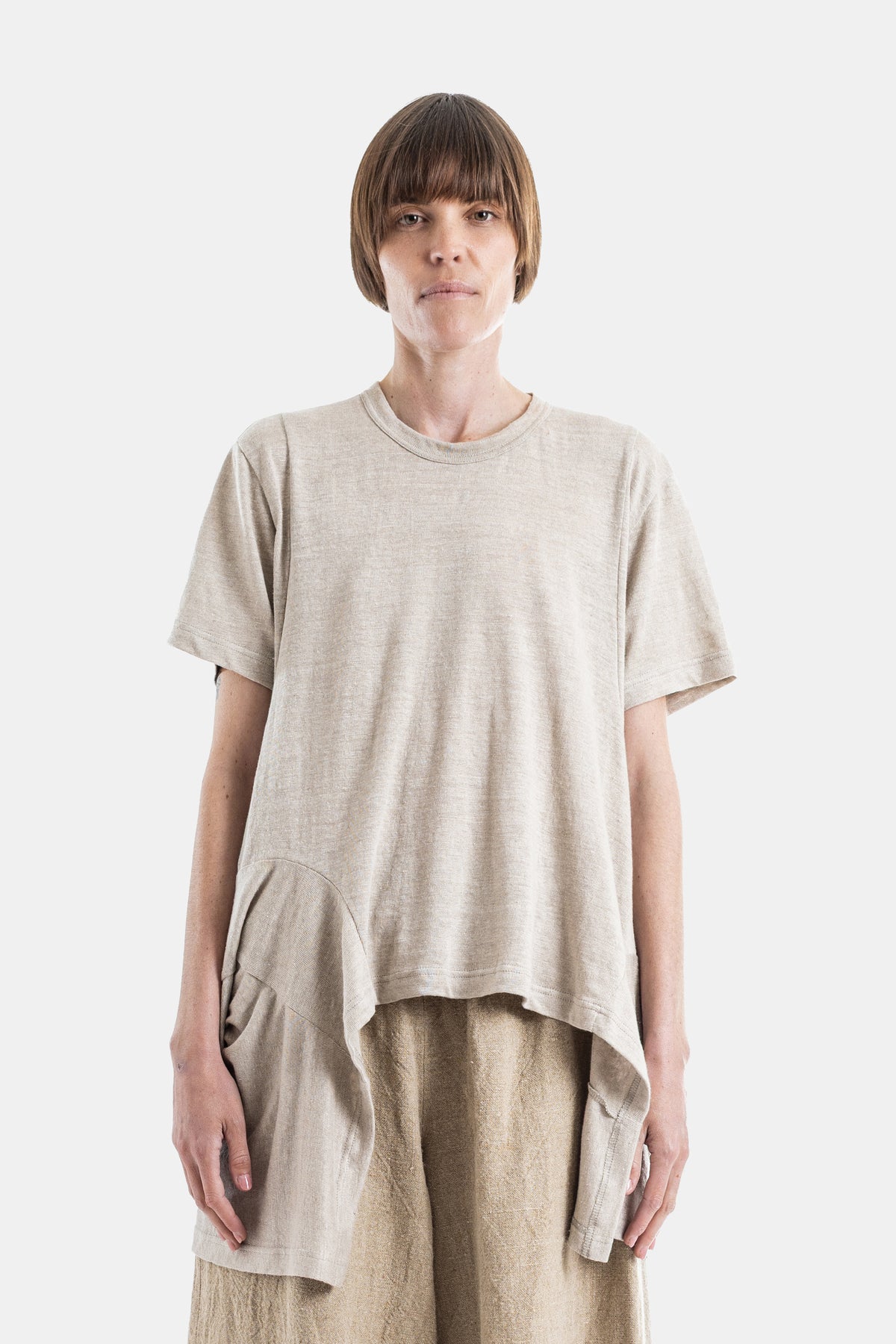 Comme des Garçons asymmetrical ecru heathered jersey deconstructed oversized t-shirt women SS26