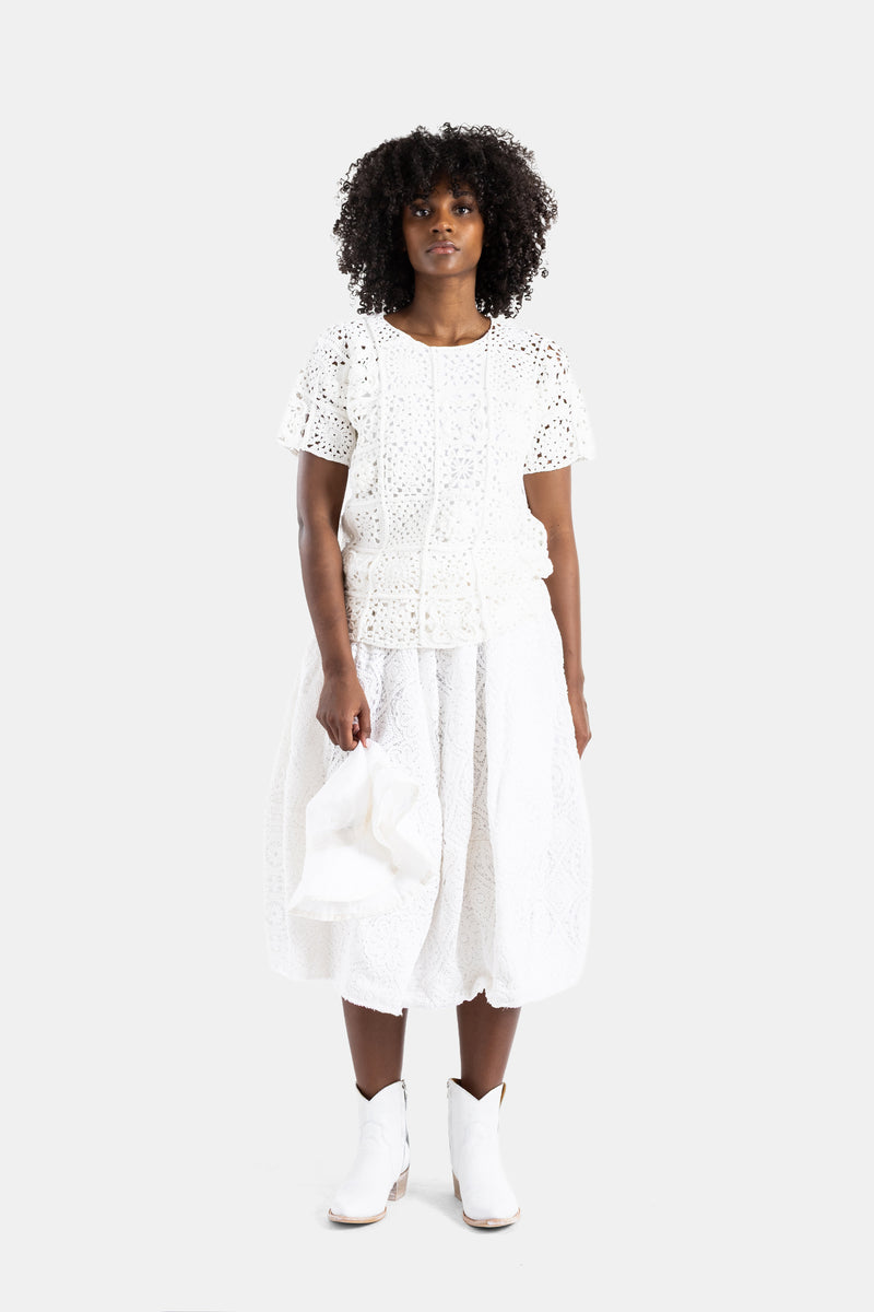 Top en maille crochet blanc