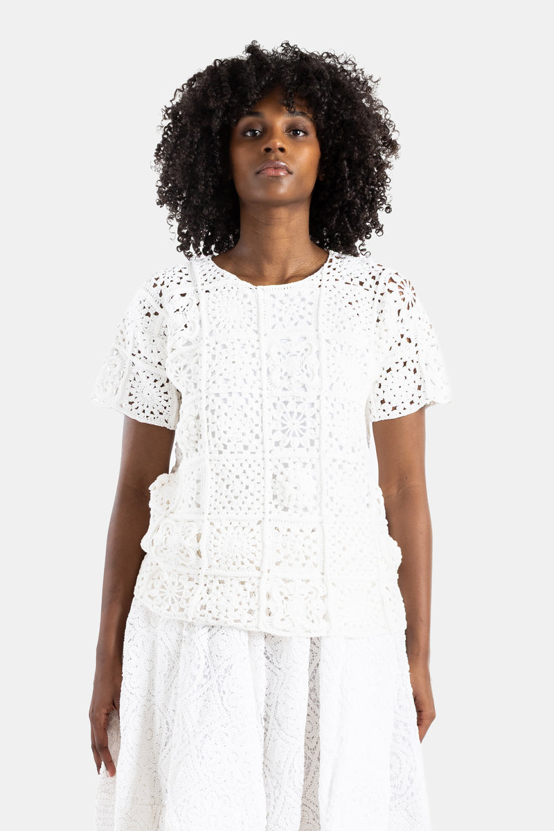 Top en maille crochet blanc