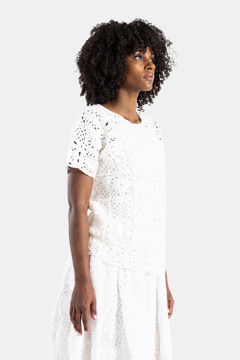 Top en maille crochet blanc