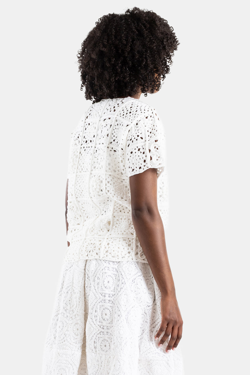 Top en maille crochet blanc