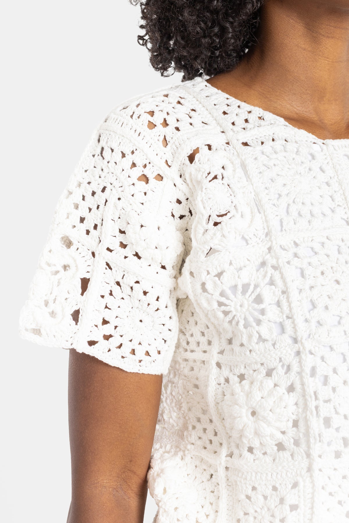Top en maille crochet blanc