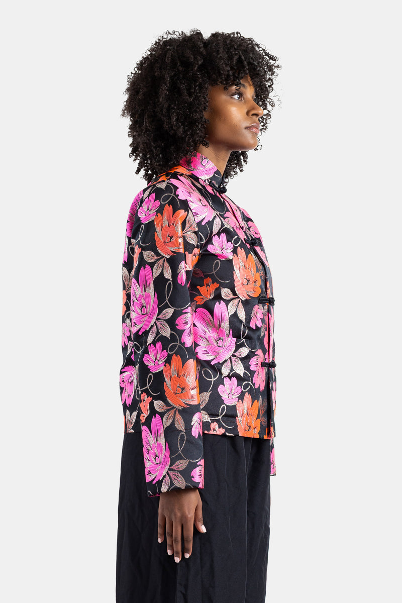 Veste en jacquard floral à brandebourgs