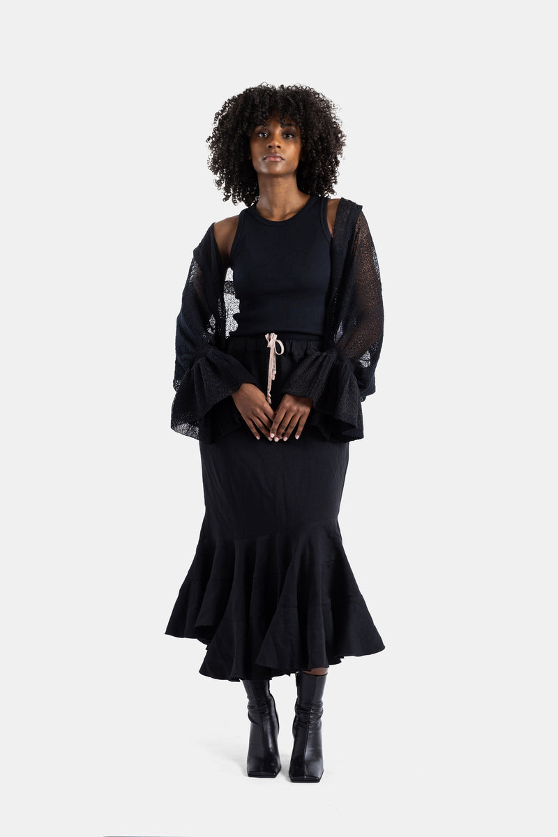 Embroidered long black dress