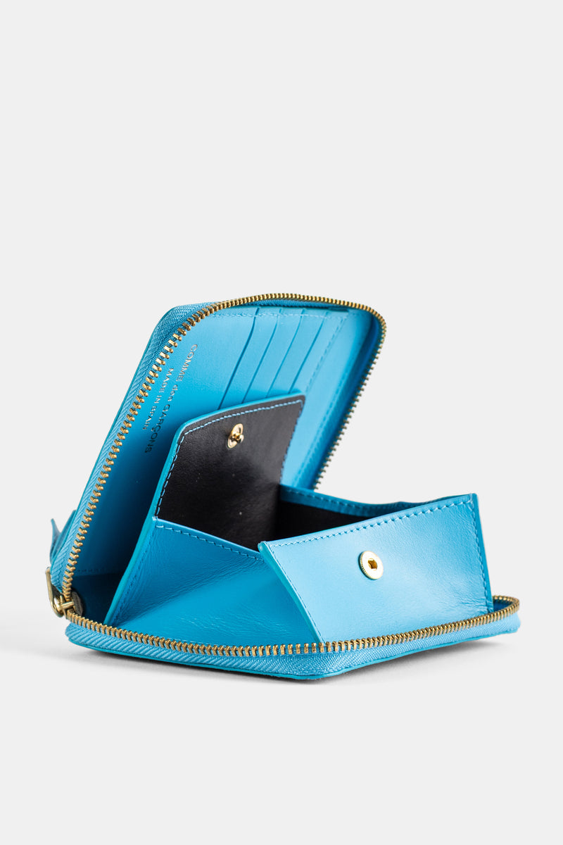 Portefeuille Moyen Zippé en Cuir Bleu