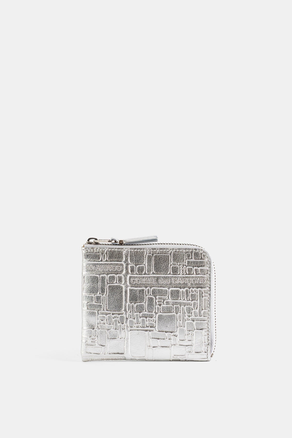 Porte-monnaie L-Zip en Cuir Embossé Argent
