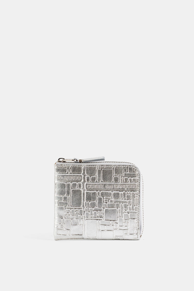 Porte-monnaie L-Zip en Cuir Embossé Argent