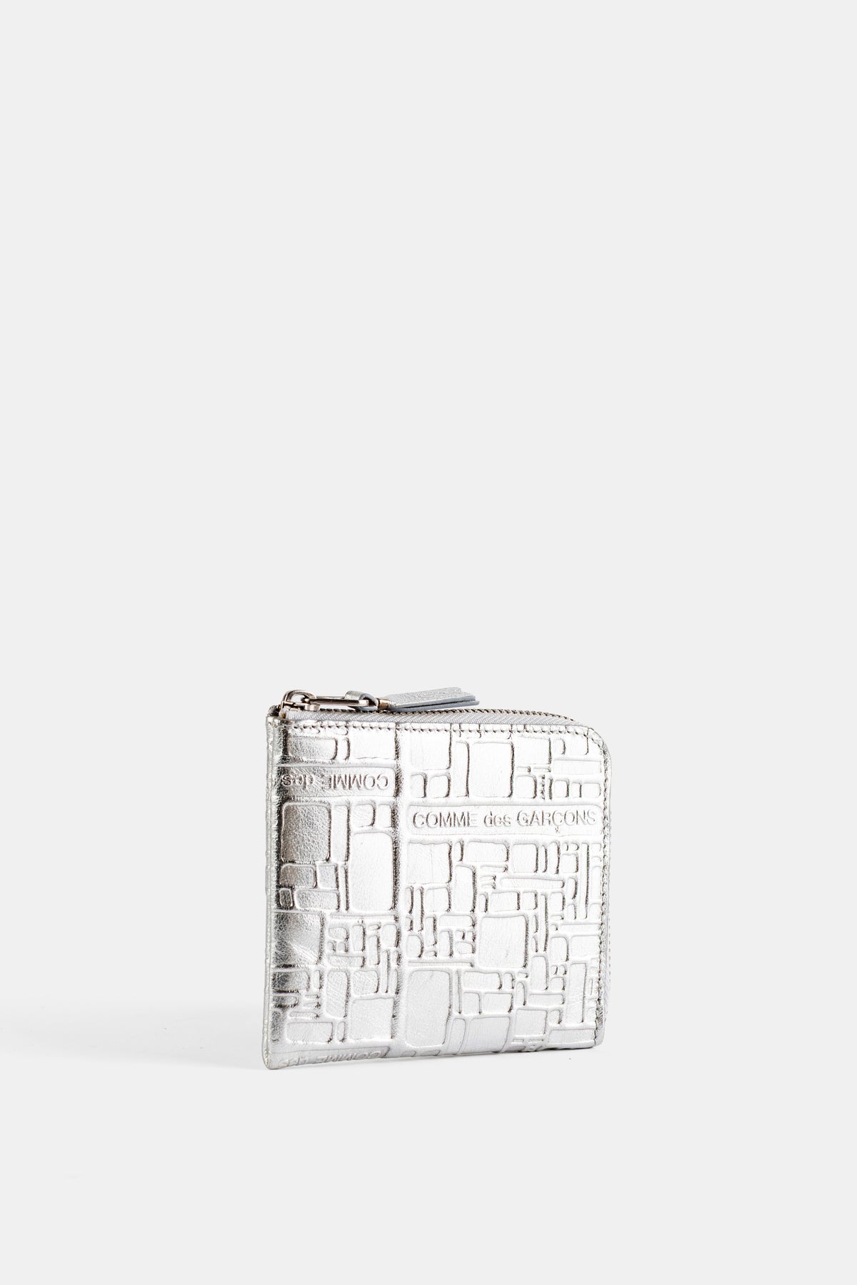 Porte-monnaie L-Zip en Cuir Embossé Argent