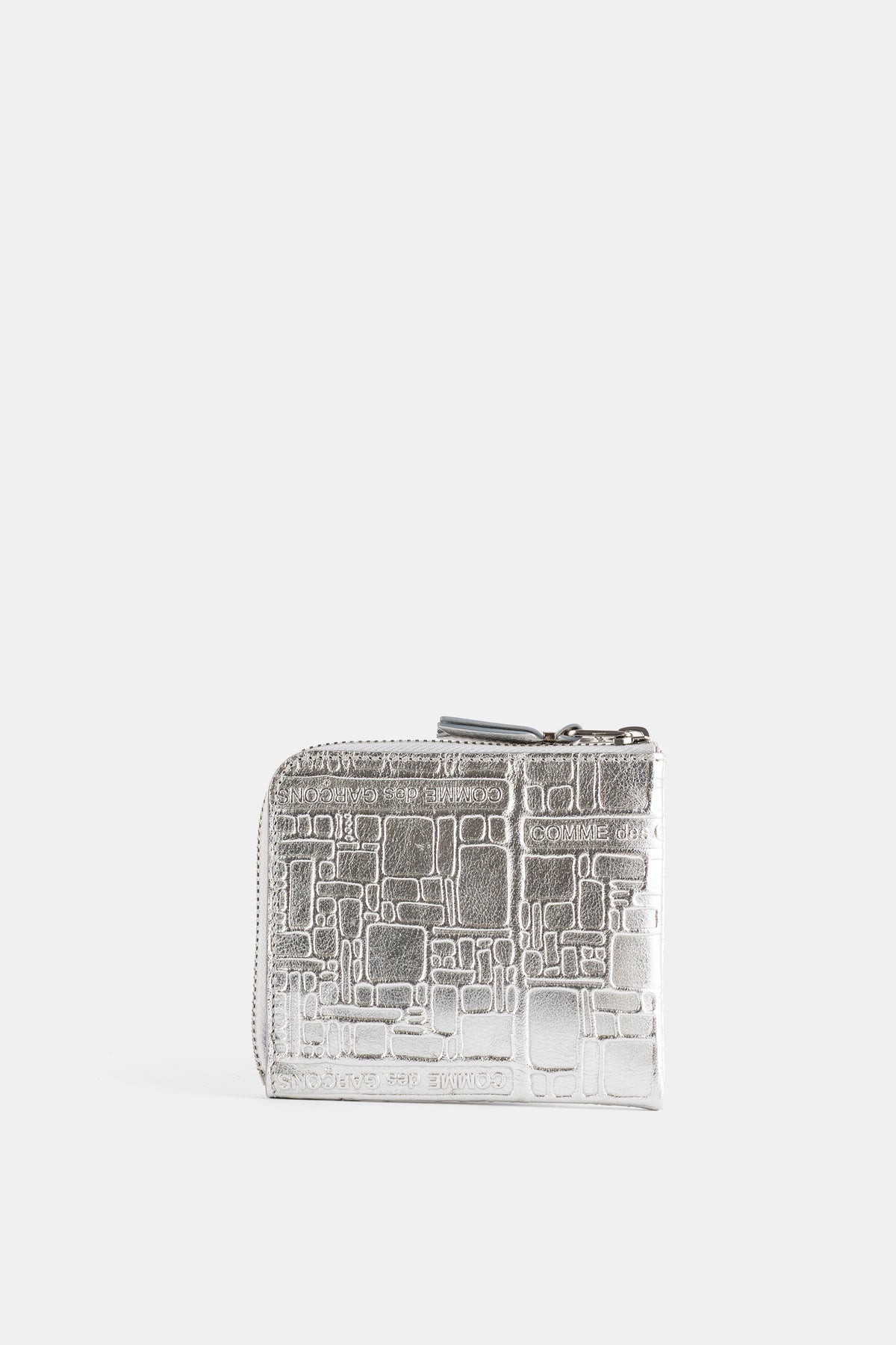 Porte-monnaie L-Zip en Cuir Embossé Argent