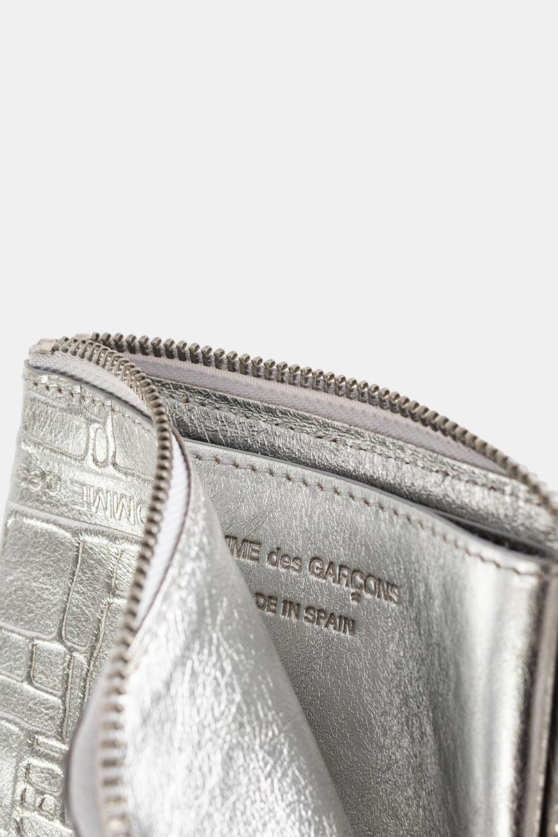 Porte-monnaie L-Zip en Cuir Embossé Argent