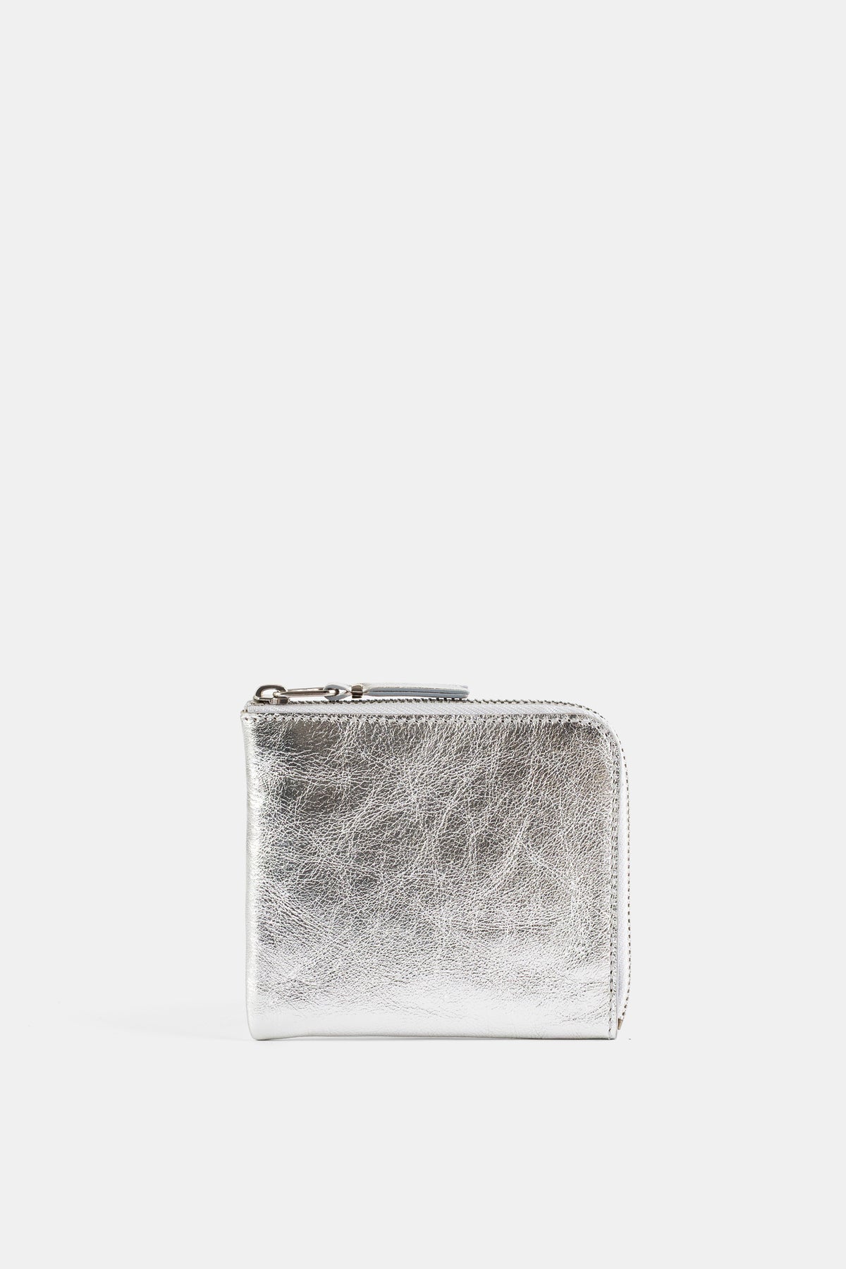 Porte-monnaie L-Zip en Cuir Argenté Métallisé