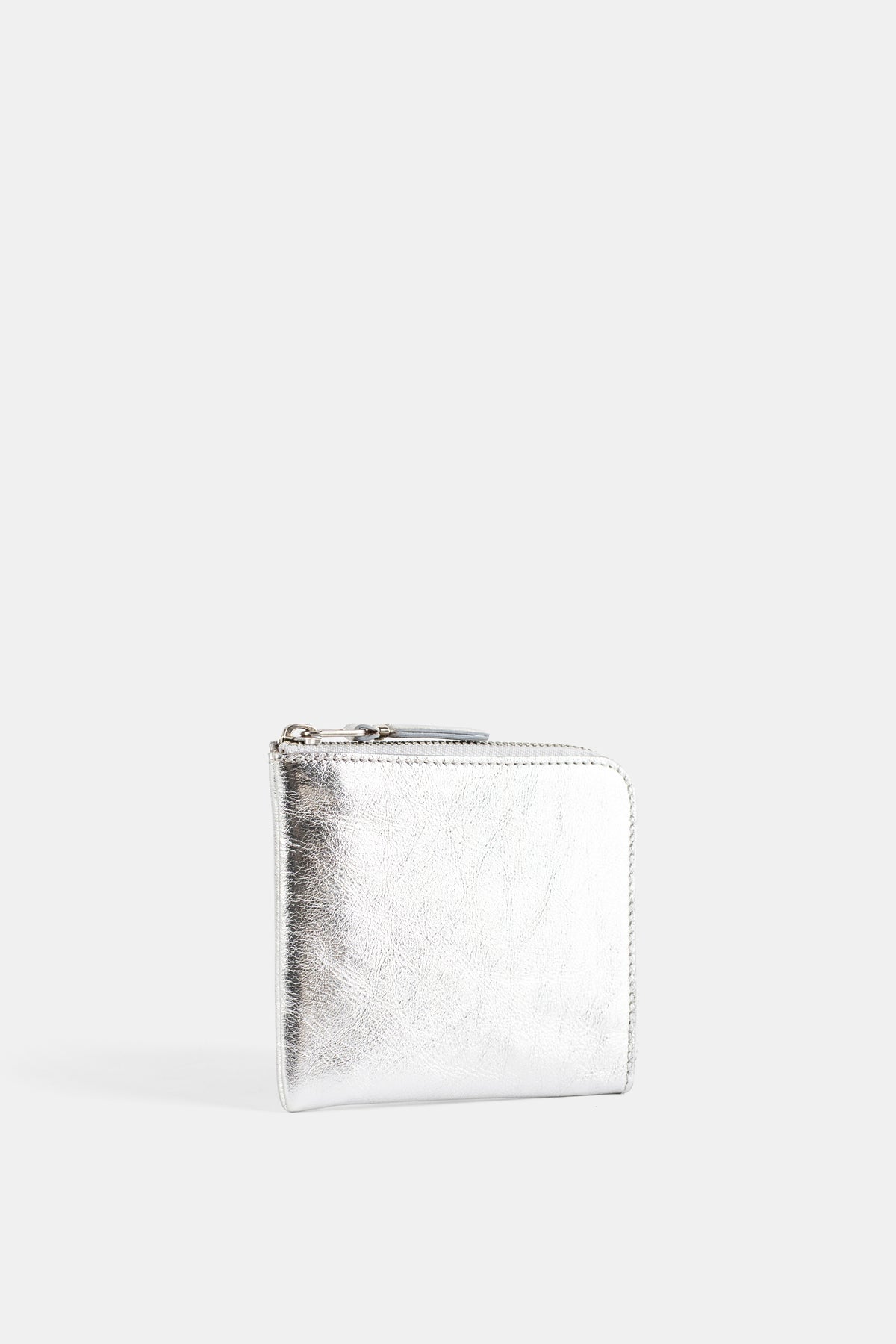 Porte-monnaie L-Zip en Cuir Argenté Métallisé