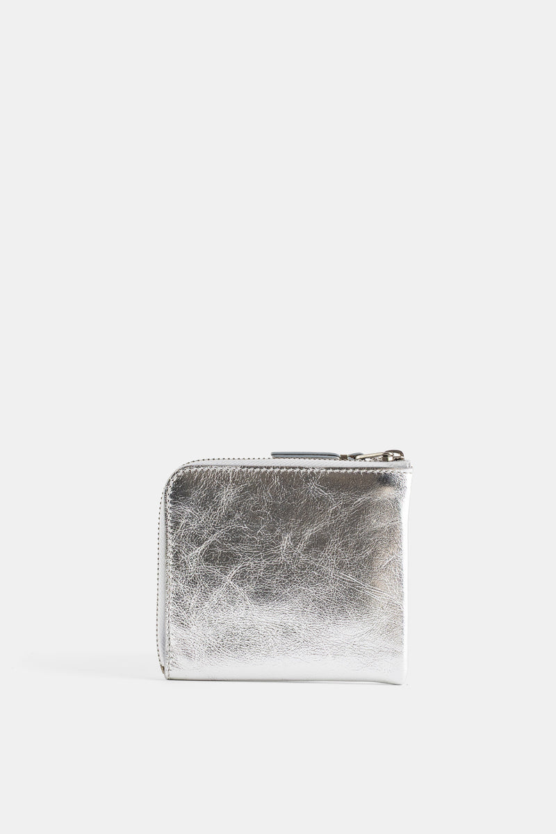 Porte-monnaie L-Zip en Cuir Argenté Métallisé
