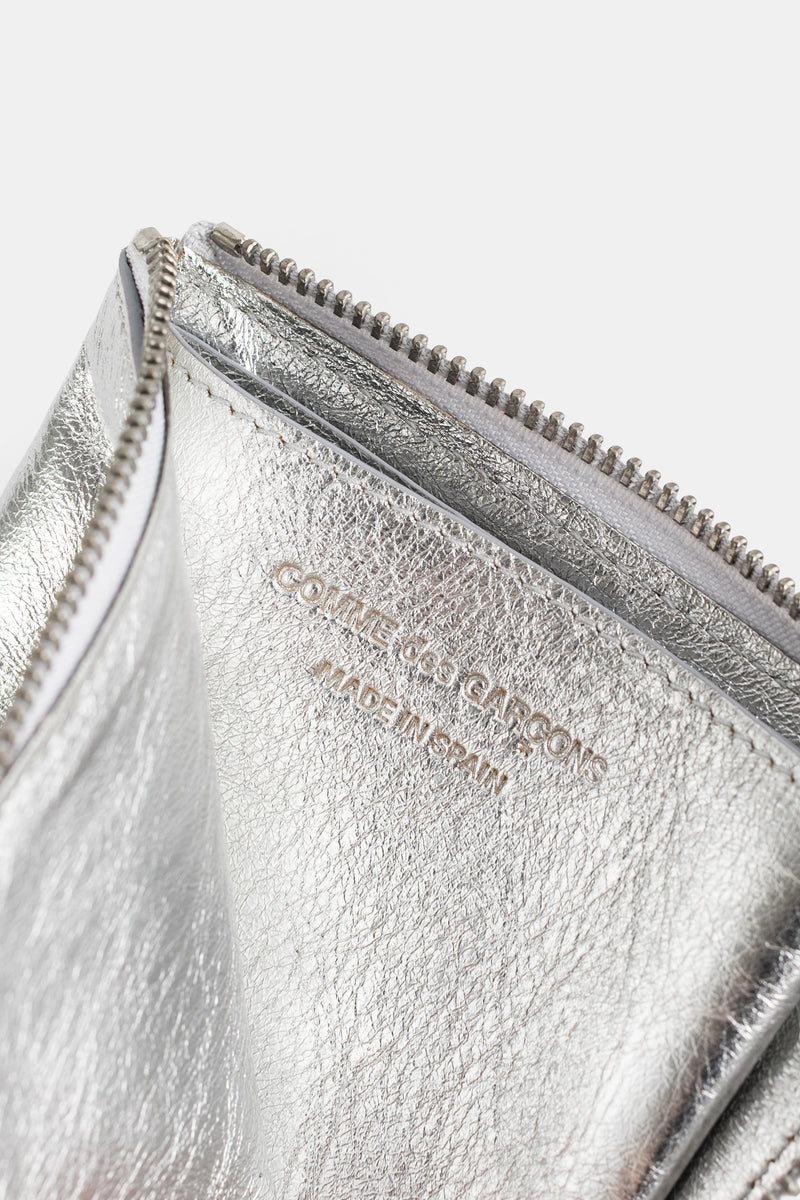 Porte-monnaie L-Zip en Cuir Argenté Métallisé