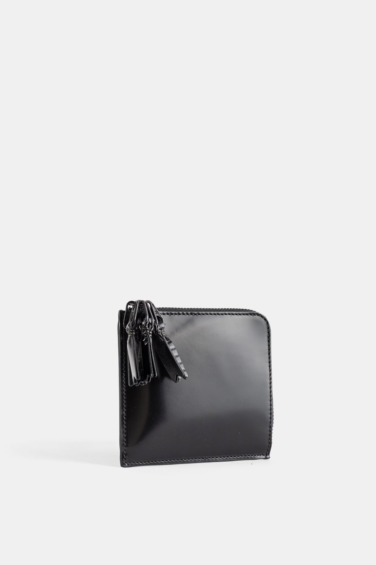 Porte-monnaie L-Zip à Multiples Tirettes en Cuir Noir
