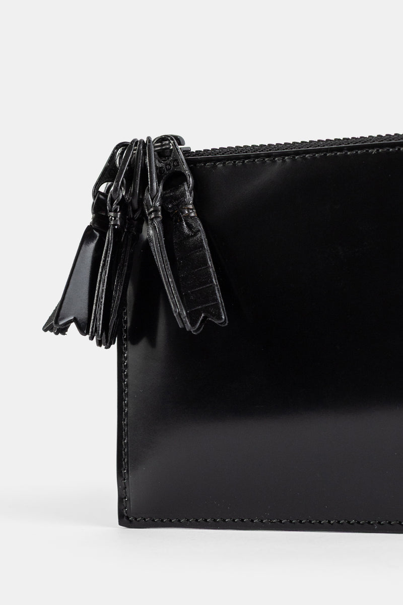Porte-monnaie L-Zip à Multiples Tirettes en Cuir Noir