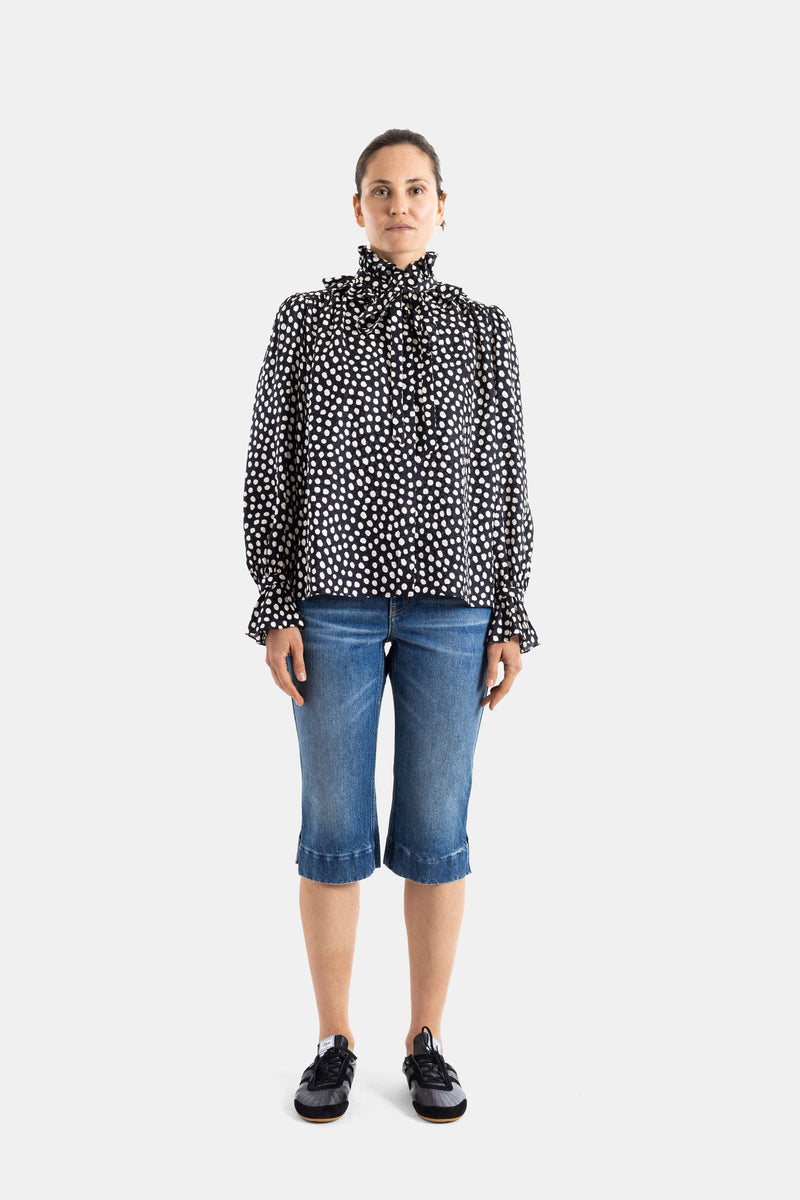 Short en denim brodé Indigo délavé