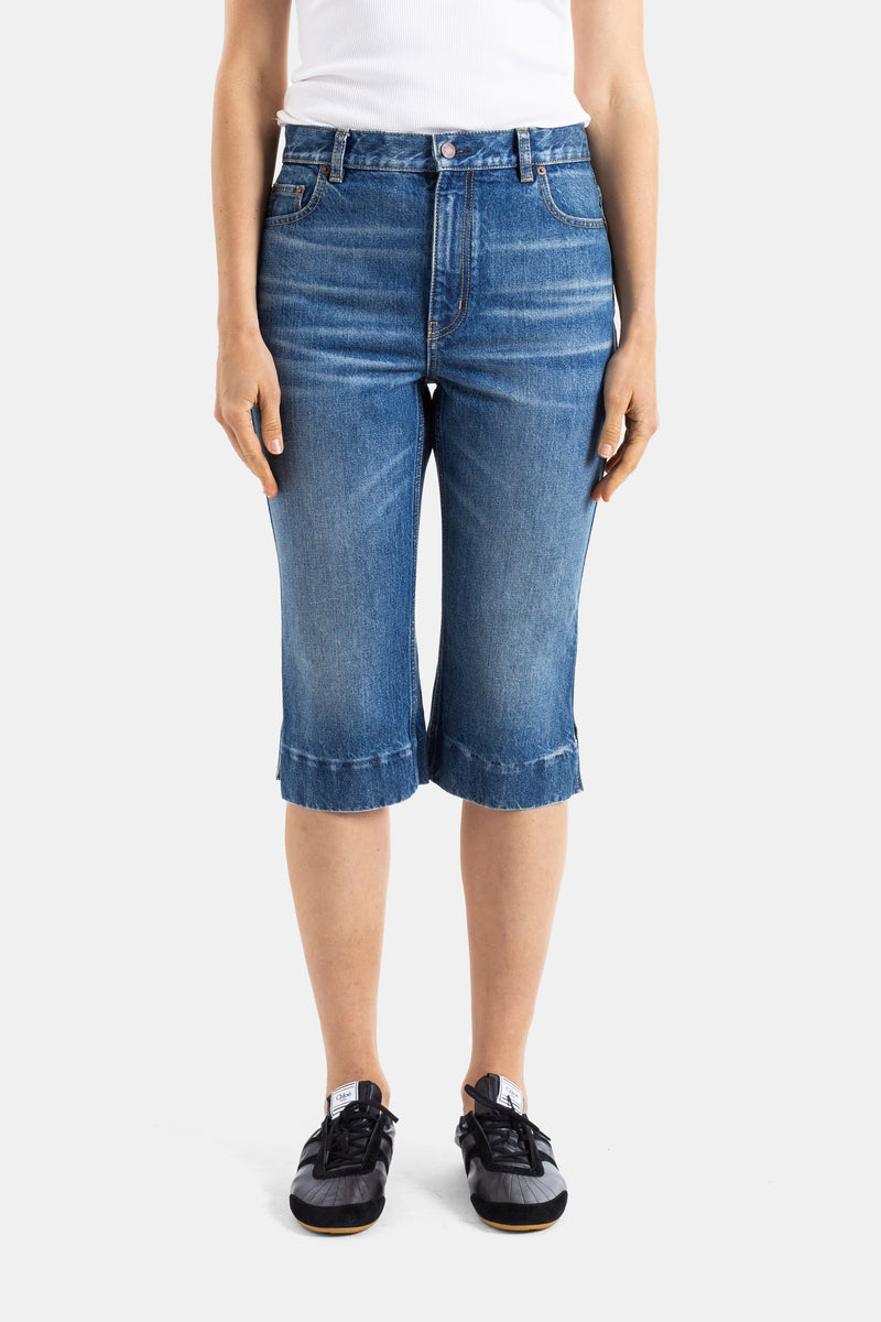 Short en denim brodé Indigo délavé