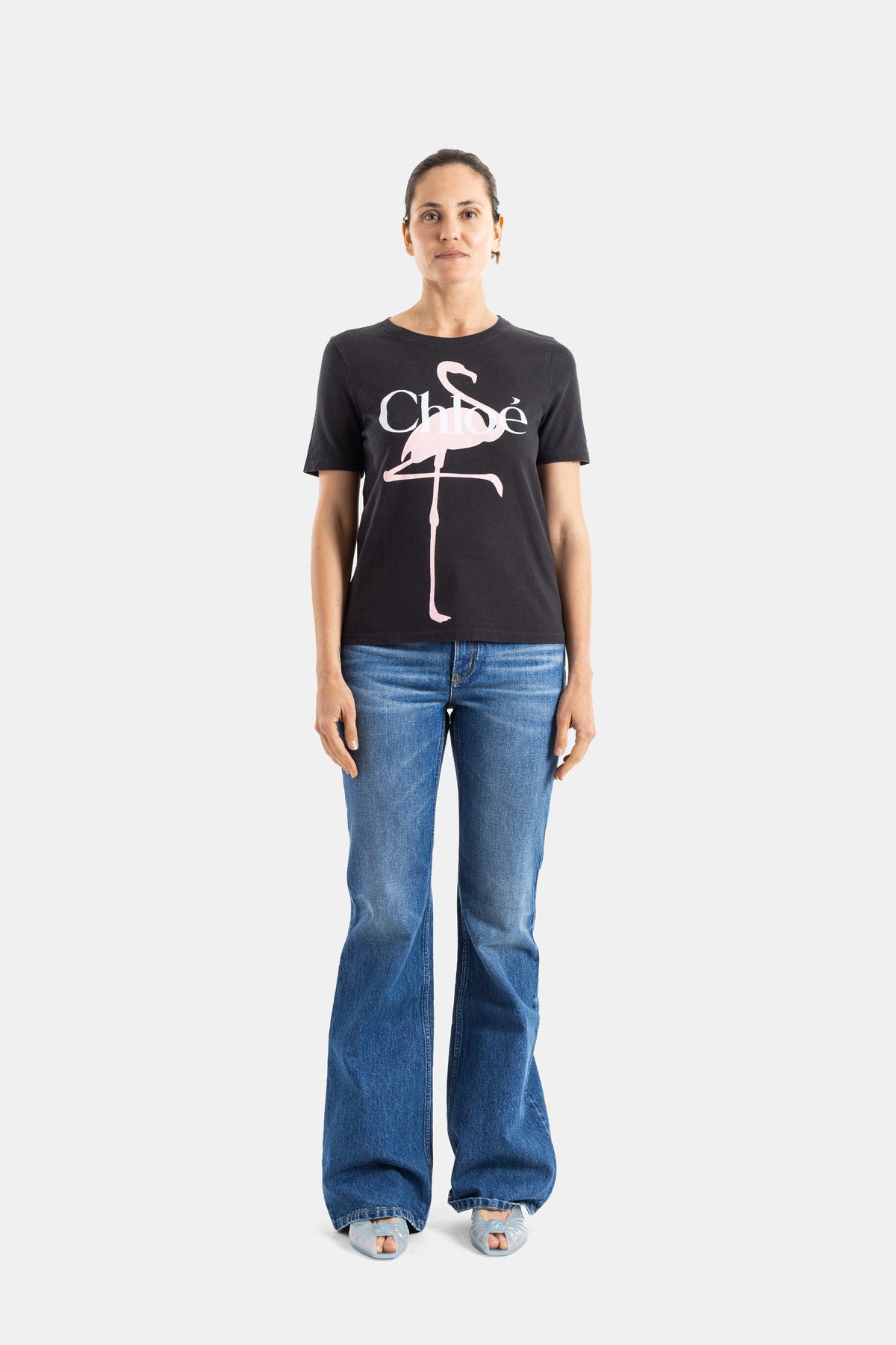 Flared blue denim jeans