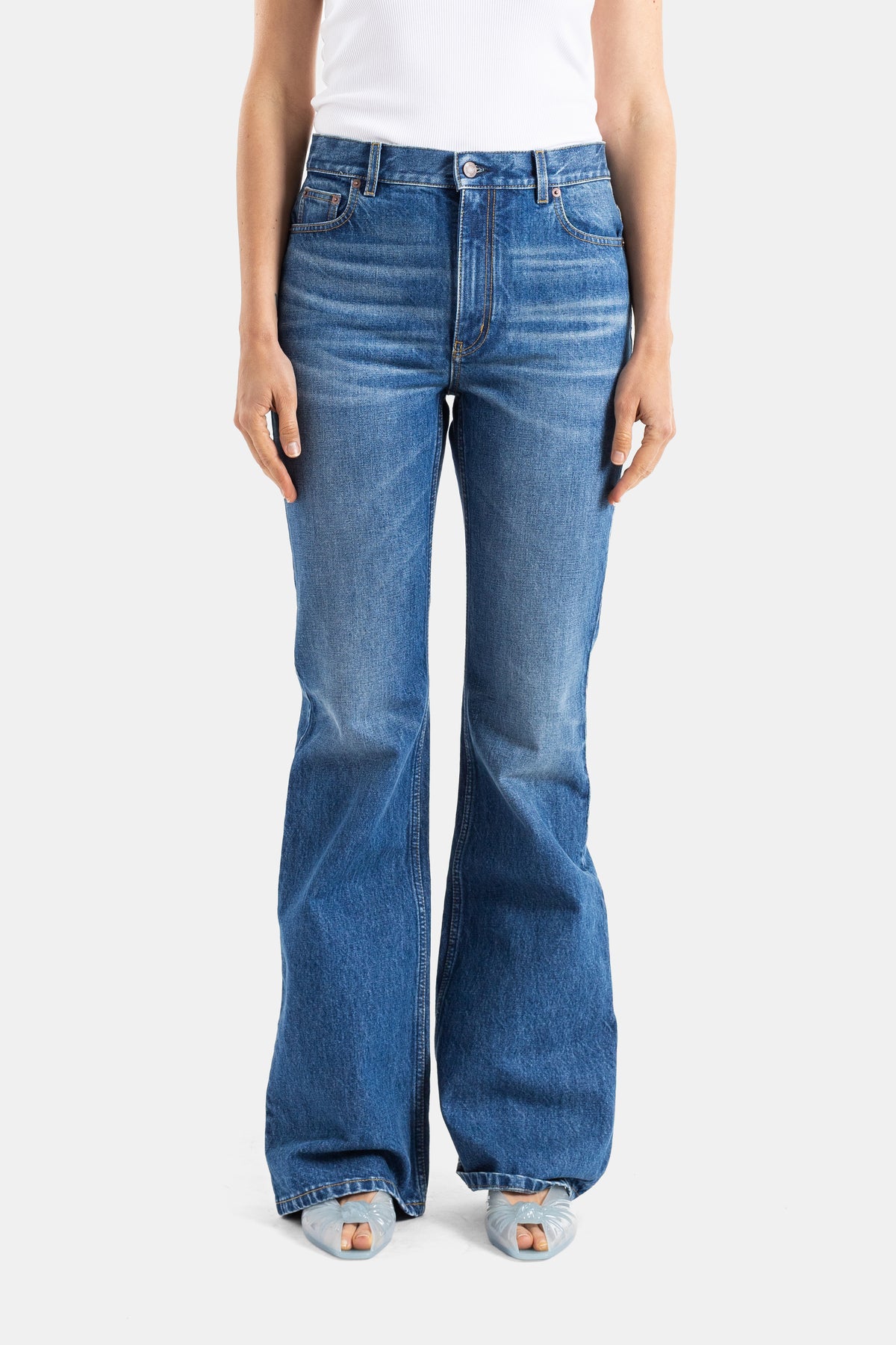 Flared blue denim jeans