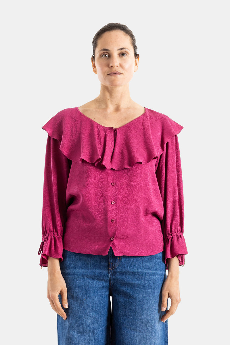 Fuchsia ruffled blouse
