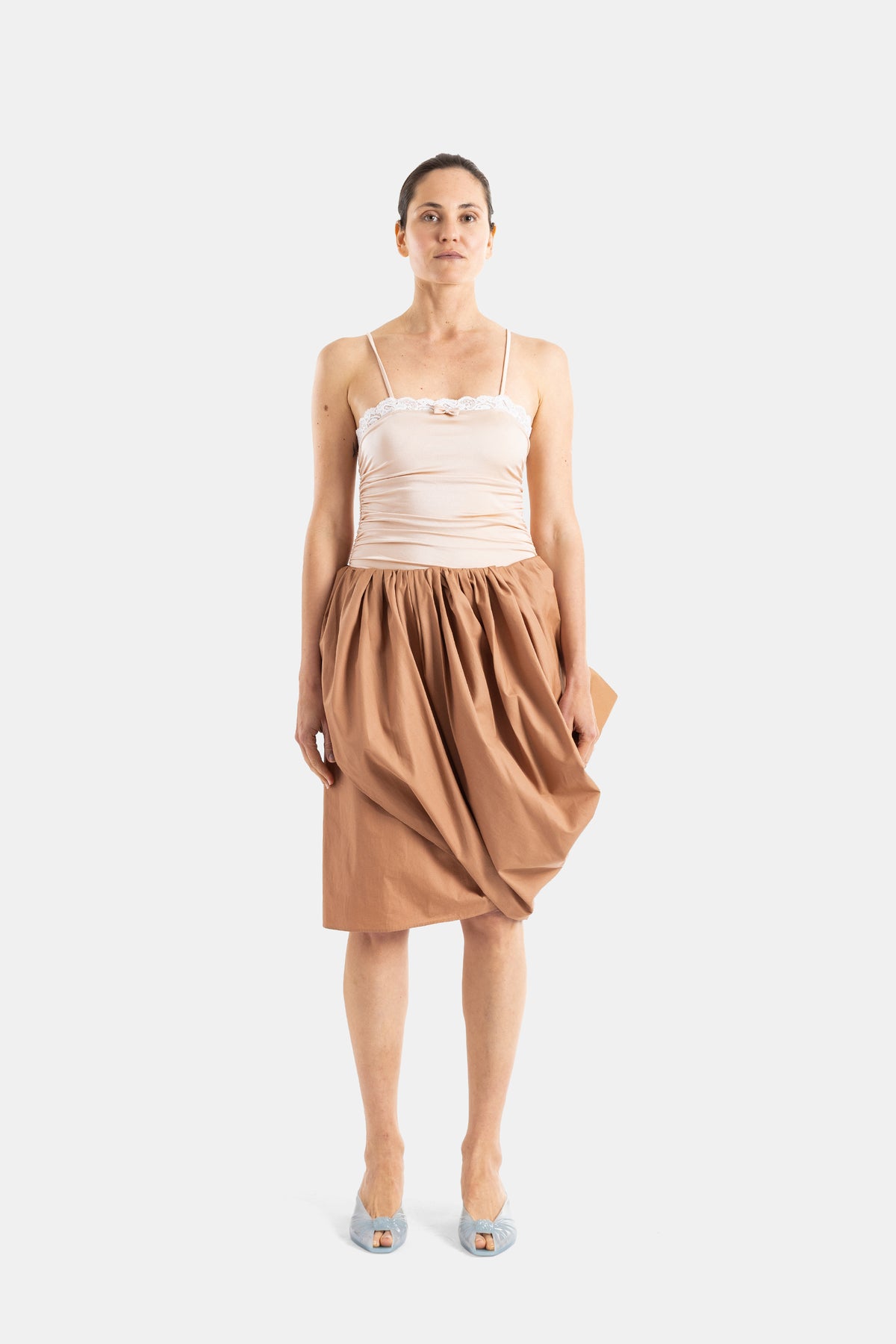 Camel Draped Midi Skirt