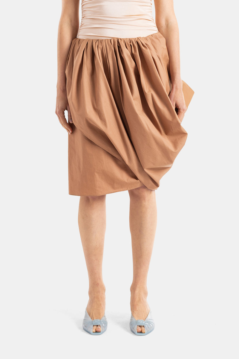 Jupe midi drapée camel