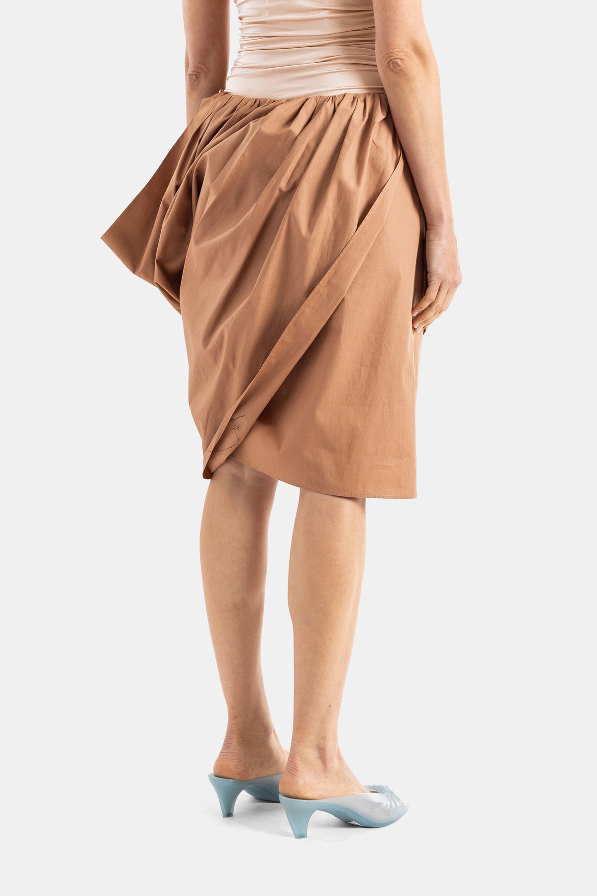 Camel Draped Midi Skirt