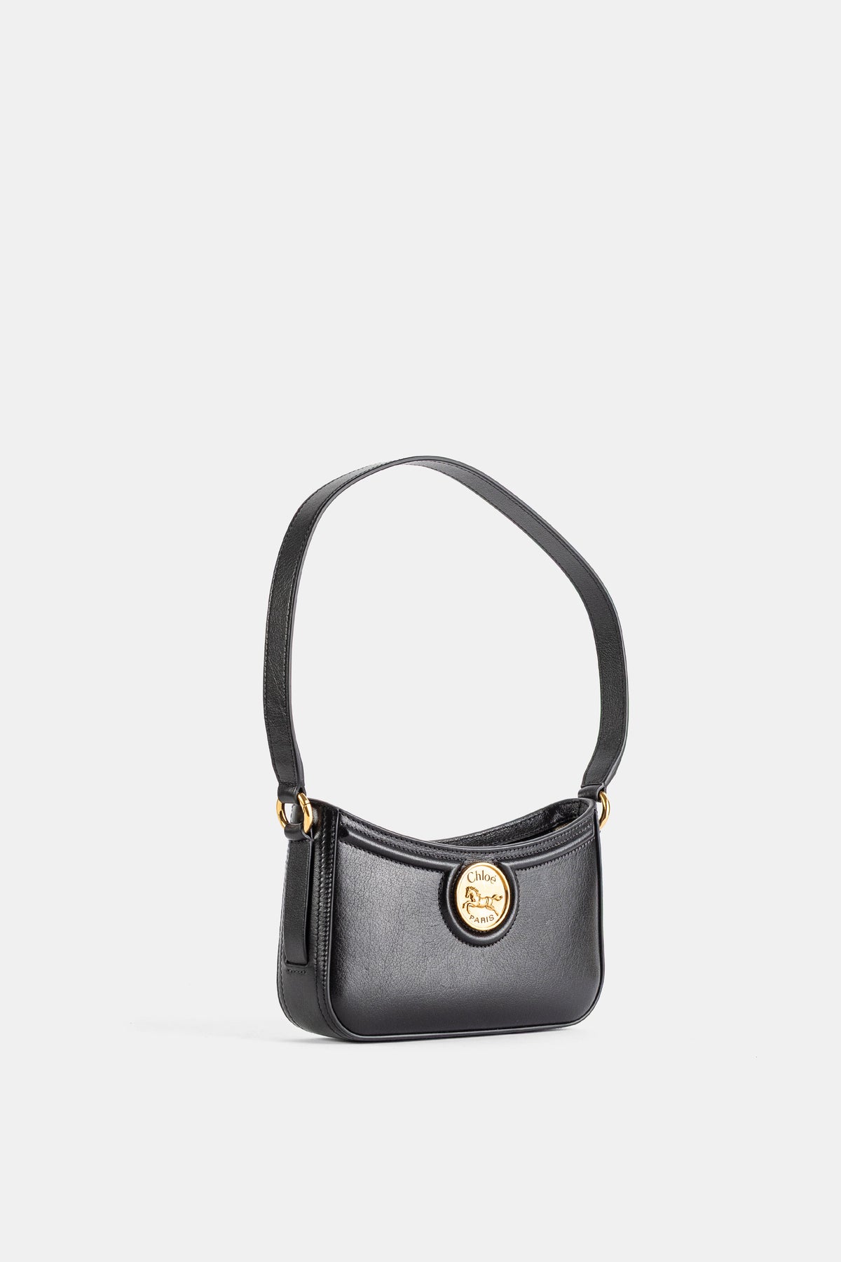 Horse Medal Mini Shoulder Bag Grained Leather Black