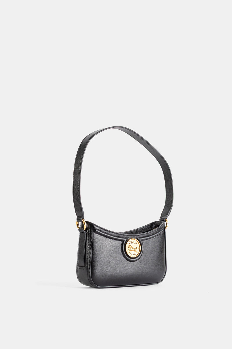 Horse Medal Mini Shoulder Bag Grained Leather Black