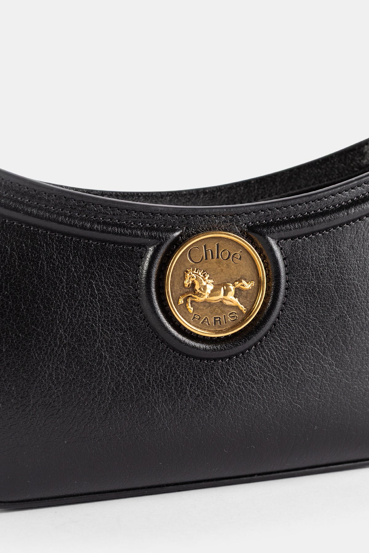 Horse Medal Mini Shoulder Bag Grained Leather Black