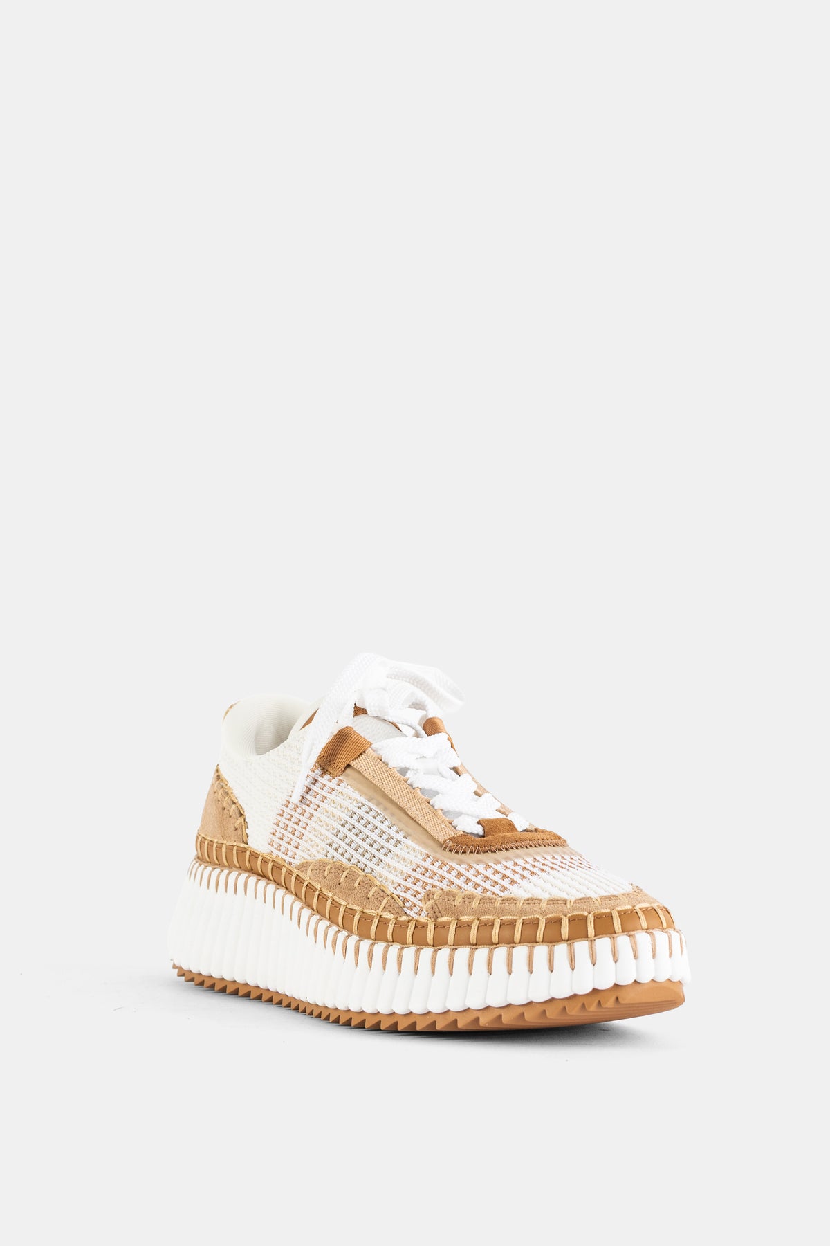 Sneaker plateforme Nama en mesh recyclé cousu main blanc camel
