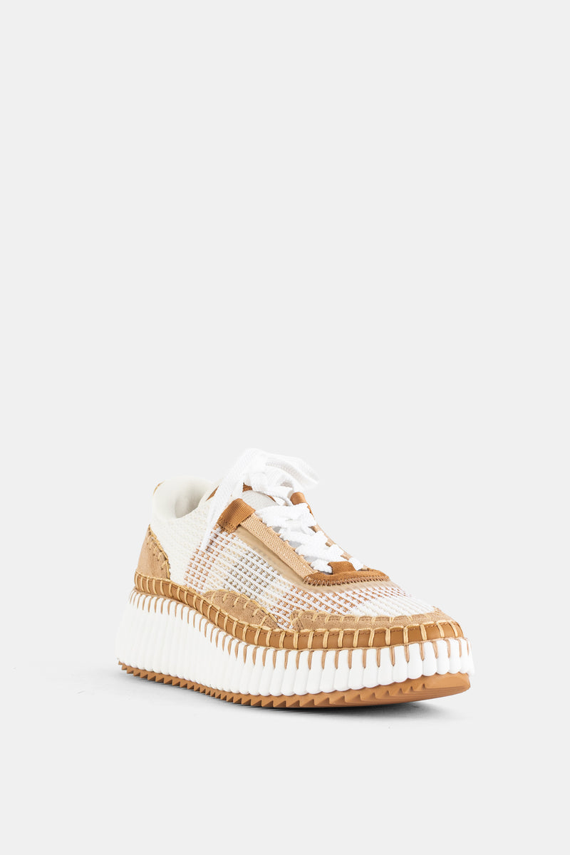 Sneaker plateforme Nama en mesh recyclé cousu main blanc camel