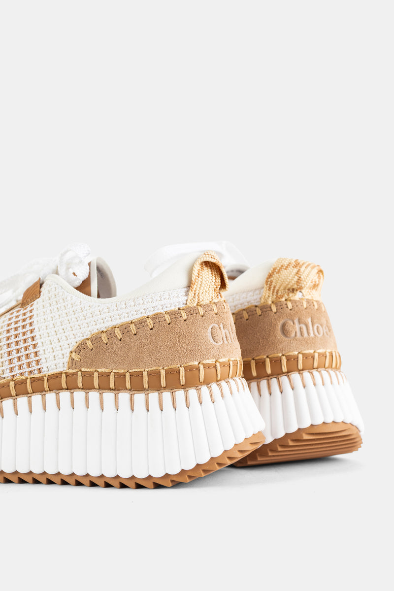 Sneaker plateforme Nama en mesh recyclé cousu main blanc camel