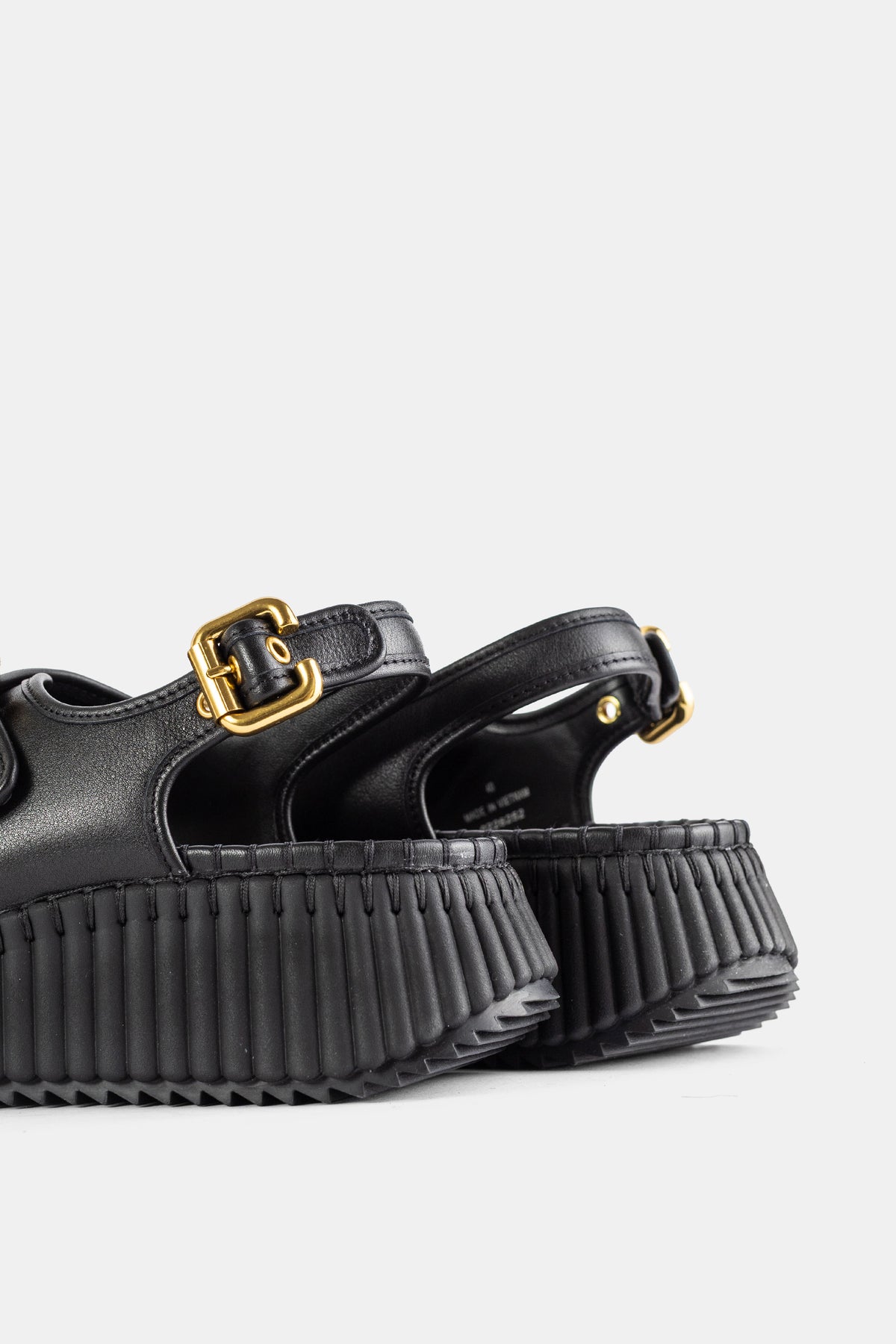 Nama Platform Sandal Black Leather Gold Paddington Buckles
