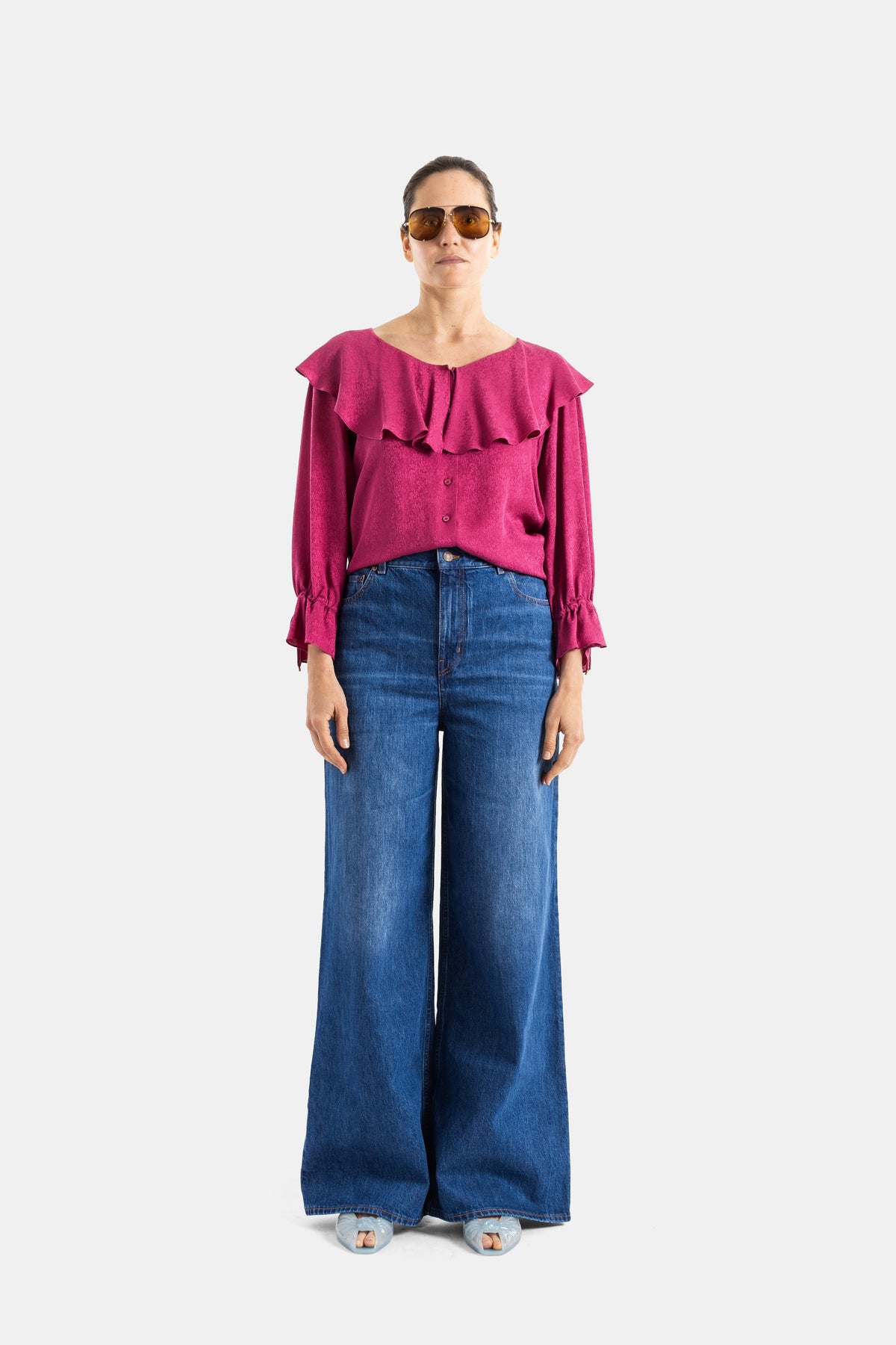 High-Rise Wide-Leg Blue Denim Jeans