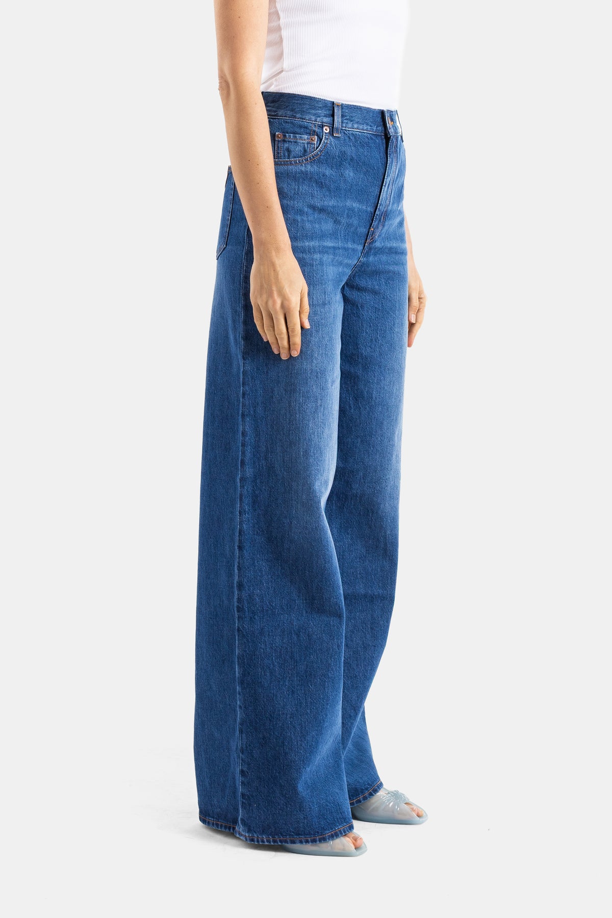 High-Rise Wide-Leg Blue Denim Jeans