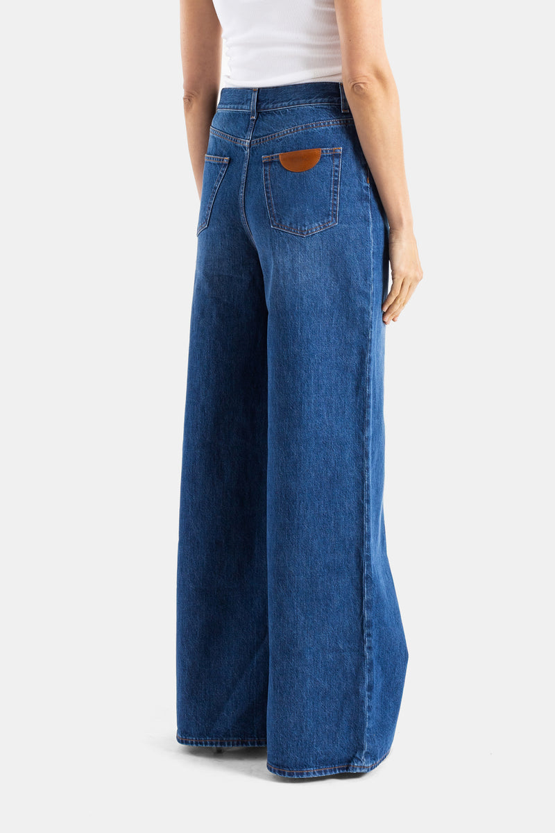 High-Rise Wide-Leg Blue Denim Jeans