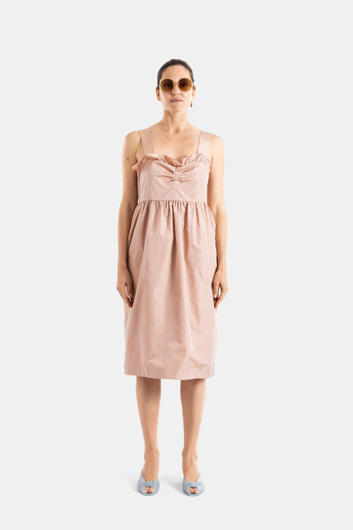 Vestido Balão em Mistura de Seda Rosa Pó