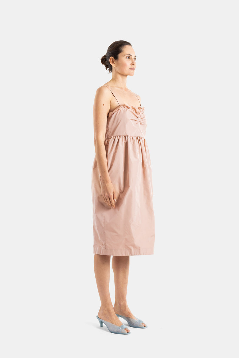 Vestido Balão em Mistura de Seda Rosa Pó