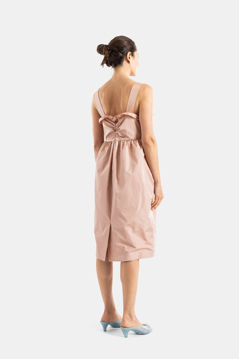 Vestido Balão em Mistura de Seda Rosa Pó