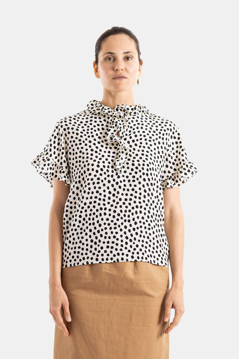 Polka-dot blouse with ruffles