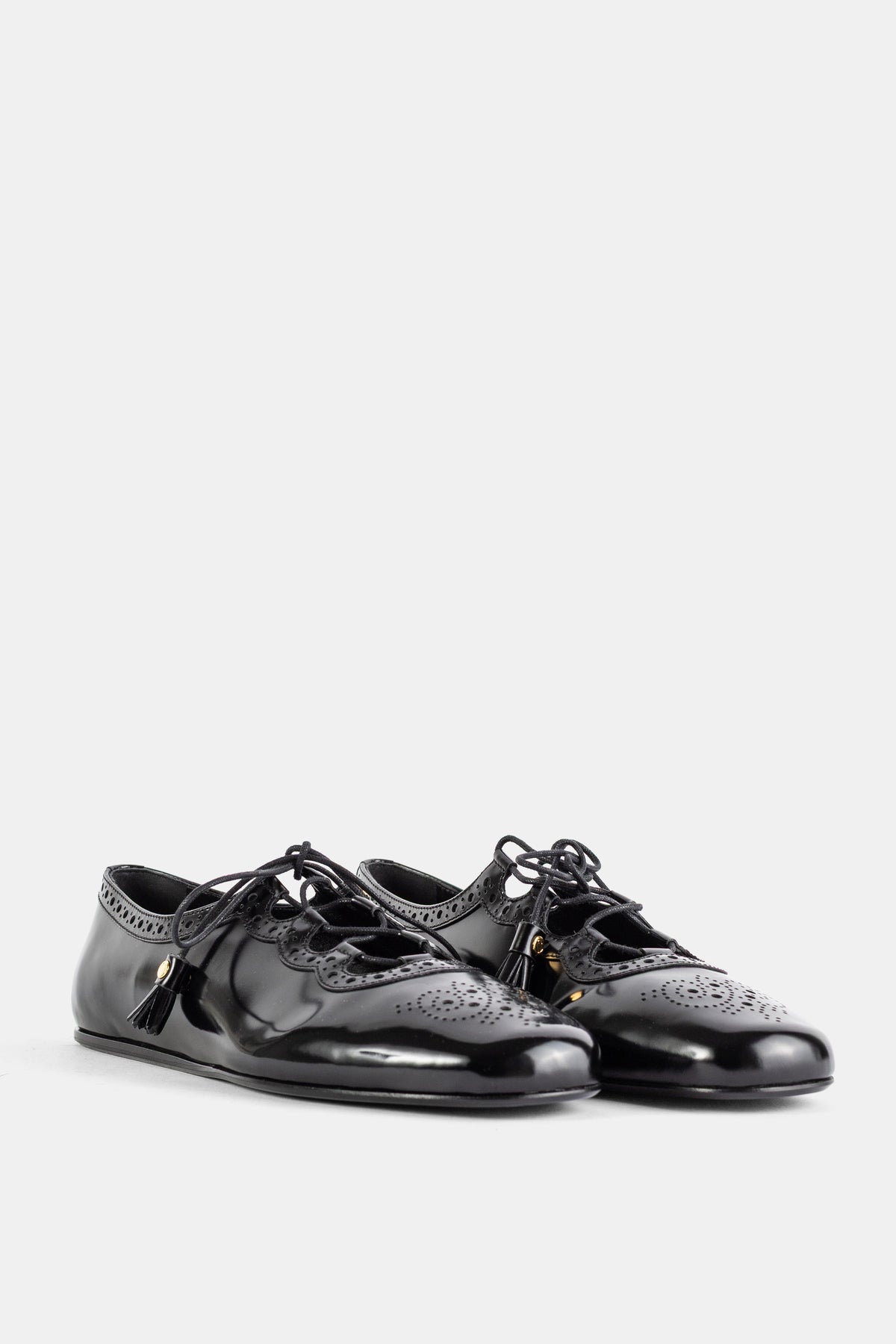 Rhea Ghillie Brogue Lace-Up with Leather Tassels Black