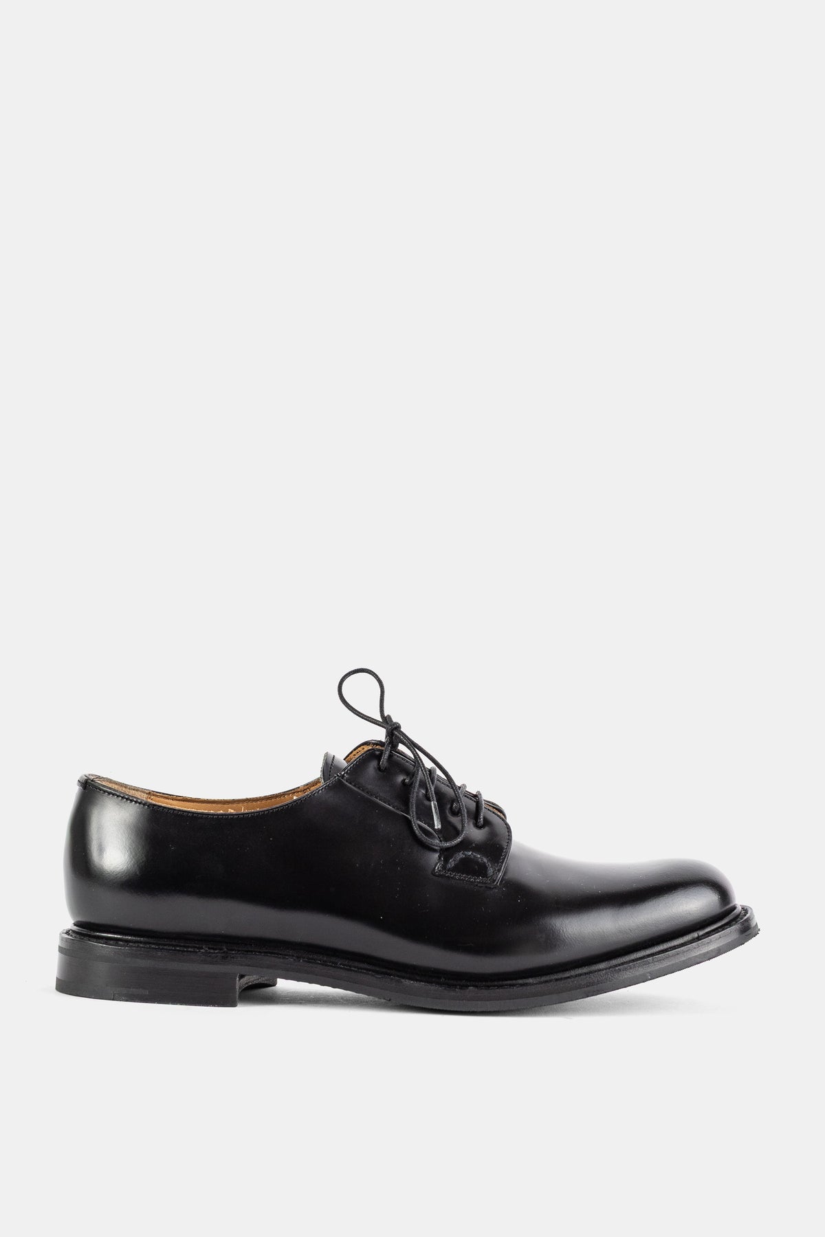 Church's Shannon derby black polished binder leather round laces leather sole women's luxury shoe SS23