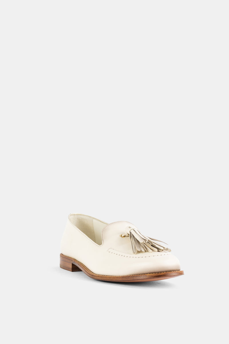 Loafer à glands en cuir airbrushed ivoire Calfskin Tassel